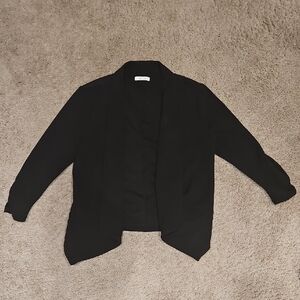 Maurices Ruched 3/4 Sleeve Blazer S Small Black Open Front Asymmetric Drape Knit